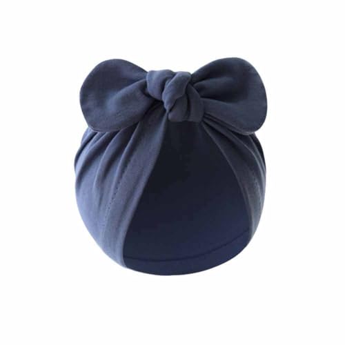 Yurosiay Neugeborenen Mütze Süß Baby Turban Hut Mit Schleife Weiche Stretch Baumwolle Erstlingsmütze Baby 0-12 Monate Babymütze Headwrap Baby Kinder Knotenmütze Jungen Mädchen 17×17cm Marineblau von Yurosiay