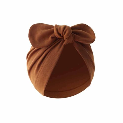 Yurosiay Neugeborenen Mütze Mit Schleife - Weiche Stretch Baumwolle Erstlingsmütze 0-12 Monate - Turban Hut Headwrap Knotenmütze für Jungen Mädchen 17×17cm Braun von Yurosiay