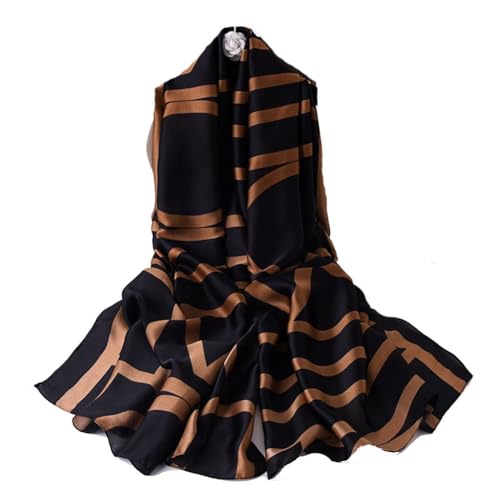 Yurosiay Seidenschal Damen Mode Dünn Seidenimitat Damenschal Satin Halstücher Elegant Business Seidentücher Weiche Leicht Schal Stola Strandtuch Sommerschal für Frauen 90×180cm Schwarz+Gold von Yurosiay