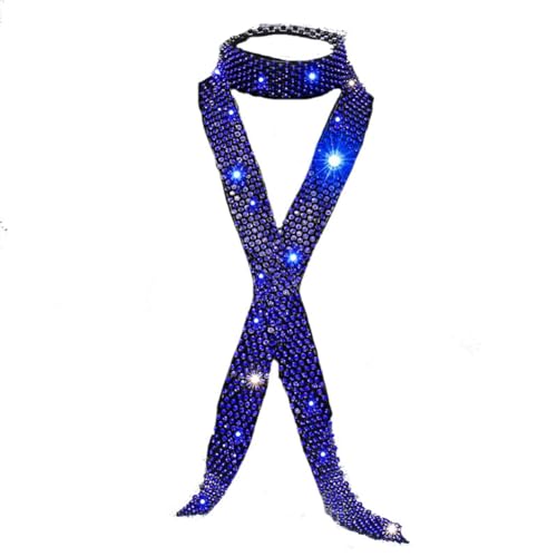 Yurosiay Strass Krawatte Glitzernder Strass Schal für Damen Herren Mode Pailletten Krawatte Lange Strass Schlips Kristall Halstuch Glitzer Party Krawatte für Tanz Cosplay Show Karneval Blau von Yurosiay