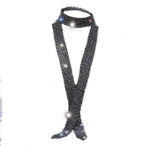 Yurosiay Strass Krawatte Glitzernder Strass Schal für Damen Herren Mode Pailletten Krawatte Lange Strass Schlips Kristall Halstuch Glitzer Party Krawatte für Tanz Cosplay Show Karneval Schwarz von Yurosiay