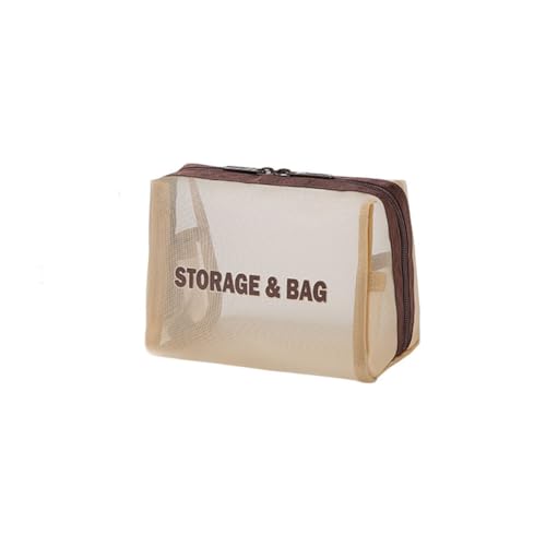 Yurosiay Transparente Netz-Kosmetiktasche mit Reißverschluss Kleine Netz-Zip-Tasche Netz-Duschbeutel Leichter transparenter Netz-Organisator für Frauen Männer Reisen Camping Büro Beige von Yurosiay