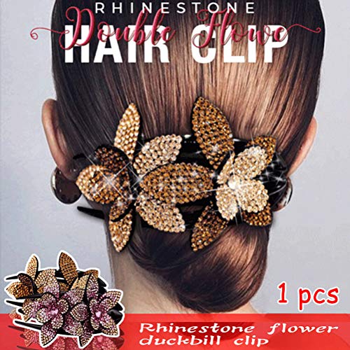 Blume Haarspangen Yusat Strass Doppel Blume Haarkralle Haar Kristall Haarspange Haarstyling Haarspangen Clips Strass Kopfschmuck für Frauen Mädchen (Coffee-L) von Yusat