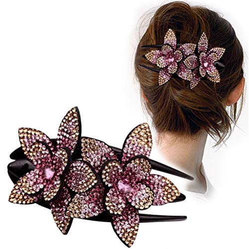 Blume Haarspangen Yusat Doppel Blume Haarkralle Haar Kristall Haarspange Haarstyling Haarspangen Clips Kopfschmuck für Frauen Mädchen (Purple-S) von Yusat