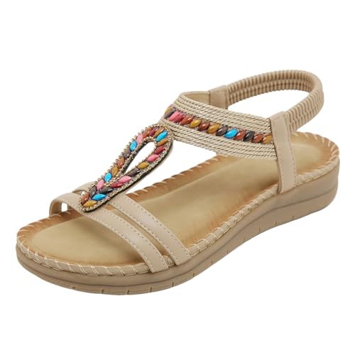 Yusealia Damen Sandalen Sommer Flach Sandalette Bohemia Strand Schuhe mit Strass Perlen Sommerschuhe Dicke Sohle Bequeme Weiche Fußbett Freizeit Damensandalen Große Größe Yusealia Damen Sandalen Sommer Flach Sandalette Bohemia Strand Schuhe mit Strass Perlen Sommerschuhe Dicke Sohle Bequeme Weiche Fußbett Freizeit Damensandalen Große Größe von Yusealia