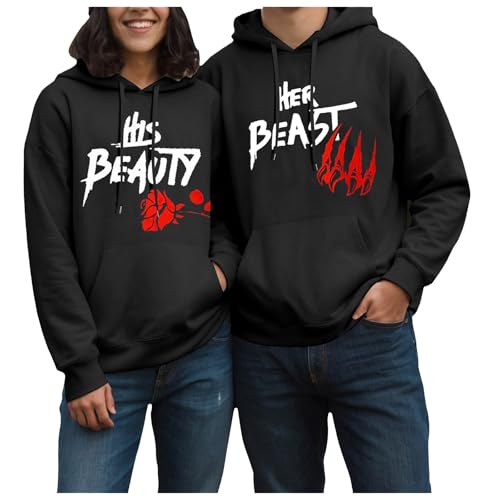 Yusealia Her Beast Und His Beauty Partner Pullover Hoodie Pärchen Kapuzenpullover für Herren und Damen Couple Liebe Sweatshirt Beide Freizeit Hoodie Winter Warm Langarm Kordelzug Sweatshirt von Yusealia