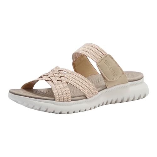 Yusealia Sandalen Damen Sommer Elegant Boho Flache Sandale Plateau Sommerschuhe Flip Flops Leichte Bequem Sandaletten Freizeit Klettverschluss Slingback Strandsandalen von Yusealia
