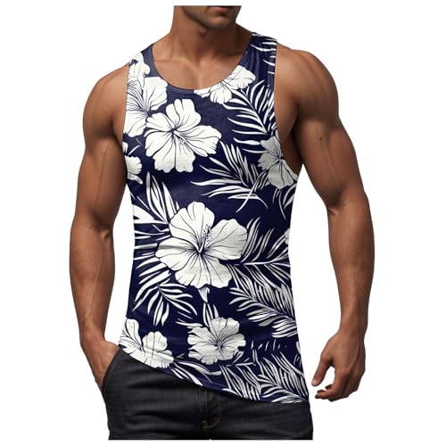 Yusealia Unterhemd Herren Ärmelloses Tank Top Muskelshirts Gym Tanktops Männer Sport Hawaii Hemd Atmungsaktive Trägershirts Bequeme Sommer Muscle Shirt Strand Achselshirts Laufshirt von Yusealia