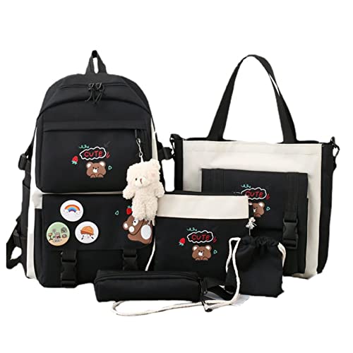 Yusheng Schulrucksack 5 Set Süßer Schulrucksack Mädchen Teenager Büchertasche Kaw-aii Schultasche Canvas Backpack Kinder Sommer Oder Die Schule von Yusheng