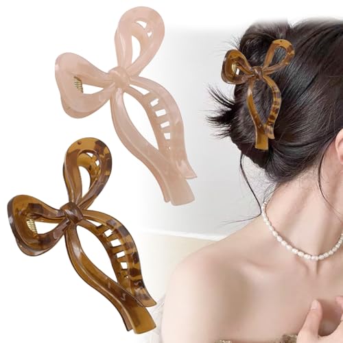 Haarklammer Groß 13cm, Haarklammern mit Schleife, Haarspange Damen, Stilvolle Große Haarklammern für Dünnes und Dickes Haar, Schickes Haarstyling-Zubehör für Mädchen (2er-Pack) von YushengTai