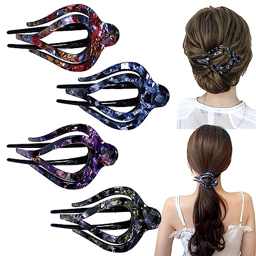 Yusier Haarspange mit Herz-Pferdeschwanz, Acryl, Entenschnabel-Clip, modisch, ausgefallene Haarspangen für Damen, dekorativ, 4 Stück von Yusier