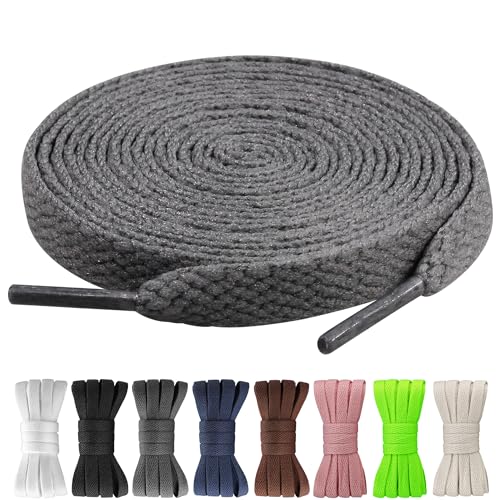 Yusimu 3 Paar Graue Flache Schnürsenkel - 8 mm Breite Hochwertige Ersatz Schuhbänder für Damen, Herren und Kinder, Geeignet für Sneakers, Sportschuhe und Freizeitschuhe,130 cm von Yusimu