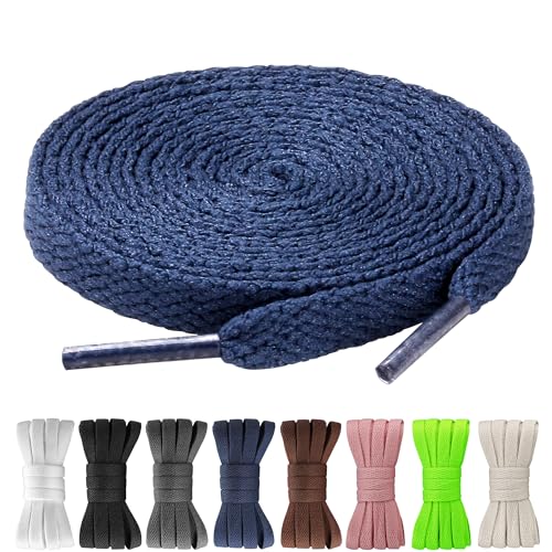 Yusimu 3 Paar Marineblaue Flache Schnürsenkel - 8 mm Breite Hochwertige Ersatz Schuhbänder für Damen, Herren und Kinder, Geeignet für Sneakers, Sportschuhe und Freizeitschuhe,90 cm von Yusimu