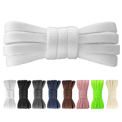 Yusimu Weiße Flache Schnürsenkel - 8 mm Breite Hochwertige Ersatz Schuhbänder für Damen, Herren und Kinder, Geeignet für Sneakers, Sportschuhe und Freizeitschuhe,150 cm - 3 Paare von Yusimu