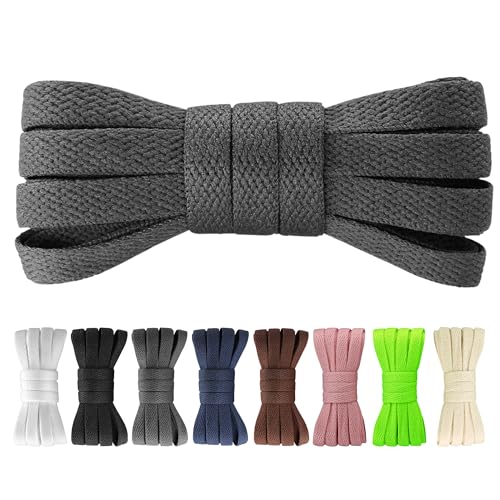 Yusimu Graue Flache Schnürsenkel - 8 mm Breite Hochwertige Ersatz Schuhbänder für Damen, Herren und Kinder, Geeignet für Sneakers, Sportschuhe und Freizeitschuhe,150 cm - 1 Paar von Yusimu