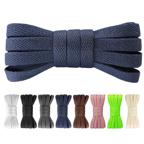 Yusimu Marineblaue Flache Schnürsenkel - 8 mm Breite Hochwertige Ersatz Schuhbänder für Damen, Herren und Kinder, Geeignet für Sneakers, Sportschuhe und Freizeitschuhe,100 cm - 3 Paare von Yusimu