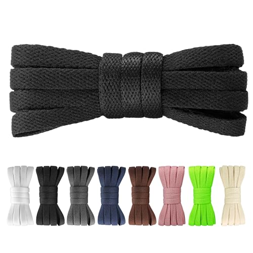 Yusimu Schwarze Flache Schnürsenkel - 8 mm Breite Hochwertige Ersatz Schuhbänder für Damen, Herren und Kinder, Geeignet für Sneakers, Sportschuhe und Freizeitschuhe,150 cm - 1 Paar von Yusimu