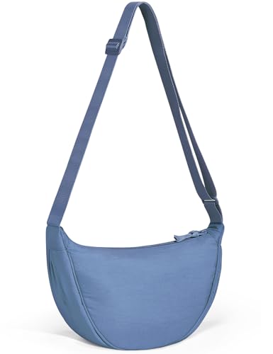 Yuson Girl Damen Halbmond Crossbody Schultertasche, Casual Moon Bag Einfarbige Tragbare Handtasche Nylon Halfmoon Crossbody Bag Umhängetasche mit Verstellbarer Schultergurt(Blau) von Yuson Girl