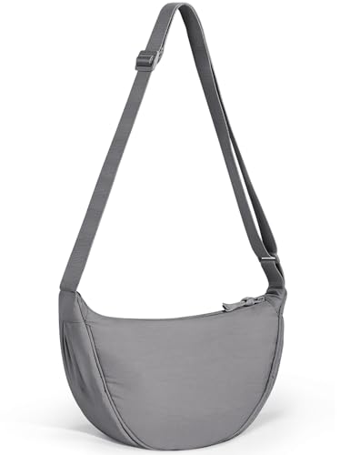 Yuson Girl Damen Halbmond Crossbody Schultertasche, Casual Moon Bag Einfarbige Tragbare Handtasche Nylon Halfmoon Crossbody Bag Umhängetasche mit Verstellbarer Schultergurt(Grau) von Yuson Girl