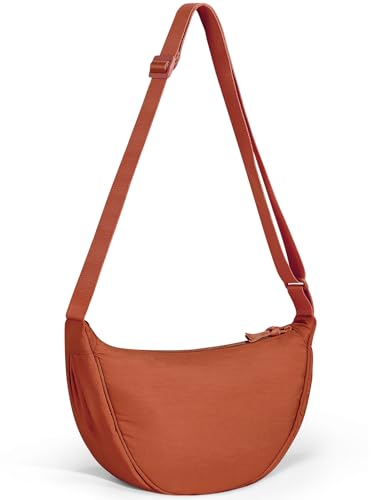 Yuson Girl Damen Halbmond Crossbody Schultertasche Hobo Crossbody Bag Nylon Halbmond Tasche Einfarbige Tragbare Halfmoon Bag Umhängetasche Damen mit Verstellbarer Schultergurt(Orange) von Yuson Girl