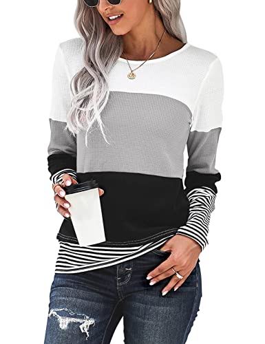 Yuson Girl Damen Pullover Langarm Top Eleganter Herbst Winter Gestreifter Pullover (Grau, L) von Yuson Girl