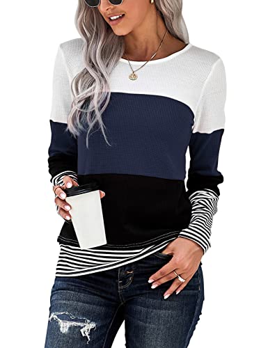 Yuson Girl Damen Pullover Langarm Top Eleganter Herbst Winter Gestreifter Pullover (Marineblau, M) von Yuson Girl