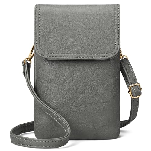 Yuson Girl Handytasche zum Umhängen Damen, Kleine Handy Umhängetasche, Handy Tasche mit Geldbörse, PU Leder Mini Crossbody Verstellbarer Abnehmbarer Schultergurt Handy Schultertasche(Grau) von Yuson Girl