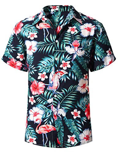 Yuson Girl Hawaii Hemd Männer Funky Hawaiihemd Herren Kurzarm Casual Floral Blumenmuster Hawaiihemd Unisex Button Down Baumwolle Sommerhemd Aloha Bedruckter Strand Beilaufig Hawaii Hemd(Schwarz, XXL) von Yuson Girl