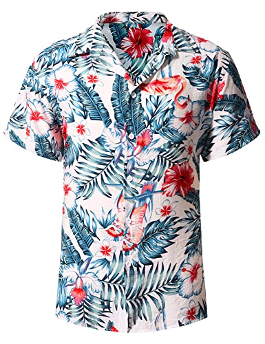 Yuson Girl Hawaii Hemd Männer Funky Hawaiihemd Herren Kurzarm Casual Floral Blumenmuster Hawaiihemd Unisex Button Down Baumwolle Sommerhemd Aloha Bedruckter Strand Beilaufig Hawaii Hemd(Weiß-1, XXL) von Yuson Girl