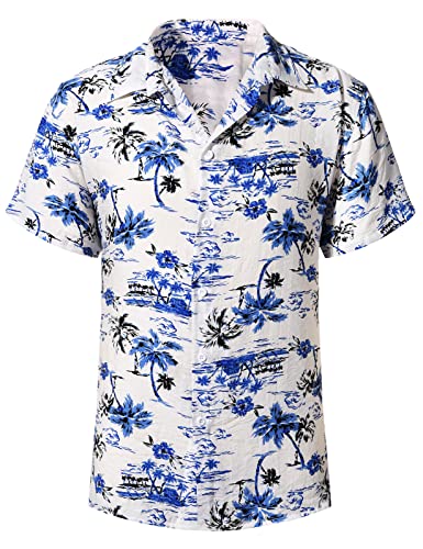 Yuson Girl Hawaii Hemd Männer Funky Hawaiihemd Herren Kurzarm Casual Floral Blumenmuster Hawaiihemd Unisex Button Down Baumwolle Sommerhemd Aloha Bedruckter Strand Beilaufig Hawaii Hemd(Weiß-2, XXL) von Yuson Girl