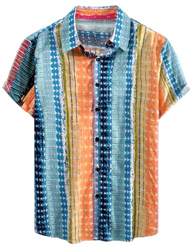 Yuson Girl Hawaii Hemd Männer Funky Hawaiihemd Herren Kurzarm Freizeit Hemd Button Down Baumwolle Sommerhemd Hawaii-Print Strandhemd Urlaub Hemd Strand Beach Reise Shirt(Bunte Drucke, L) von Yuson Girl