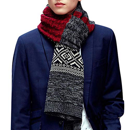 Yuson Girl Herren Winterschal Weiche Warm Gestreift Muster Schal Classic Elegant Wrap Knit Lang Schal Herbst Winter(Rot) von Yuson Girl