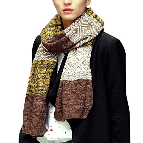 Yuson Girl Herren Winterschal Weiche Warm Gestreiftes Muster Schal Classic und Elegant Wrap Knit Lang für Herbst Winter Gelb von Yuson Girl
