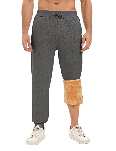 Yuson Girl Jogginghose Herren Baumwolle Fleece Gefüttert Trainingshose Warme Freizeithose Herren Winter Sherpa Sweatpants Thermo Sporthose Lang Fleecehose mit Kordelzug, Zwei Taschen(Dunkelgrau, XXL) von Yuson Girl