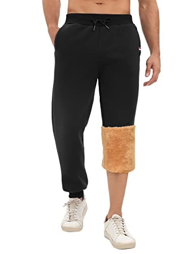 Yuson Girl Jogginghose Herren Baumwolle Fleece Gefüttert Trainingshose Warme Freizeithose Herren Winter Sherpa Sweatpants Thermo Sporthose Lang Fleecehose mit Kordelzug, Zwei Taschen(Schwarz, XXL) von Yuson Girl