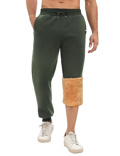 Yuson Girl Jogginghose Herren Baumwolle Fleece Gefüttert Trainingshose Warme Freizeithose Herren Winter Sherpa Sweatpants Thermo Sporthose Lang Fleecehose mit Kordelzug, Zwei Taschen(Militärgrün, XXL) von Yuson Girl