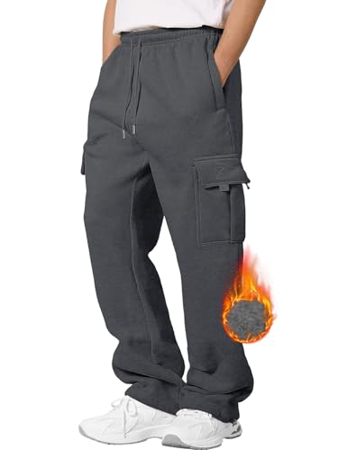 Yuson Girl Jogginghose Herren Baumwolle Warme Sherpa Sweathose Lange Sporthose Fleece Gefütterte Trainingshose Winter Freizeithose Baggy Thermo Jogger Hosen Stretch Track Pants(Dunkelgrau, XL) von Yuson Girl