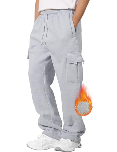 Yuson Girl Jogginghose Herren Baumwolle Warme Sherpa Sweathose Lange Sporthose Fleece Gefütterte Trainingshose Winter Freizeithose Baggy Thermo Jogger Hosen Stretch Track Pants(Hellgrau, L) von Yuson Girl