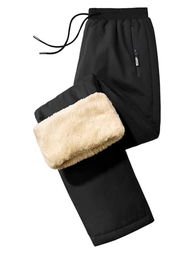 Yuson Girl Jogginghose Herren Winter Fleece Gefüttert Trainingshose Herren Wasserdicht Gefüttert Outdoorhose Lange Winddichte Sporthose Warme Sherpa Freizeithose mit Kordelzug,Taschen(Schwarz, XXL) von Yuson Girl