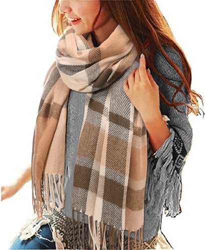 Yuson Girl Kariert Oversized Kaschmir Schal - Lange Winterschal Tartan Deckenschal Plaid Weich Wraps Groß Karo Fransen Warm Flauschig für Herbst Winter(E) von Yuson Girl