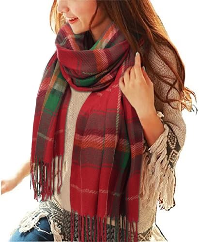 Yuson Girl Kariert Oversized Kaschmir Schal - Lange Winterschal Tartan Deckenschal Plaid Weich Wraps Groß Karo Fransen Warm Flauschig für Herbst Winter(H) von Yuson Girl