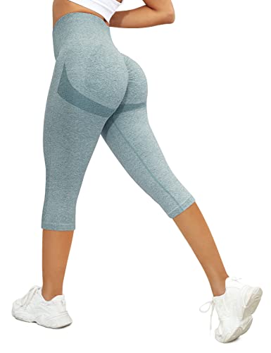 Yuson Girl Leggings Damen 3/4 Sport Legging Hohe Taille Elastische Blickdicht Yogahose Sommer Sporthose Laufhose Capri Leggings für Fitness Workout Radfahren Training Laufende(Blau, S) von Yuson Girl