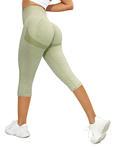 Yuson Girl Leggings Damen 3/4 Sport Legging Hohe Taille Elastische Blickdicht Yogahose Sommer Sporthose Laufhose Capri Leggings für Fitness Workout Radfahren Training Laufende(Grün, XL) von Yuson Girl