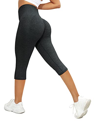 Yuson Girl Leggings Damen 3/4 Sport Legging Hohe Taille Elastische Blickdicht Yogahose Sommer Sporthose Laufhose Capri Leggings für Fitness Workout Radfahren Training Laufende(Schwarz, L) von Yuson Girl
