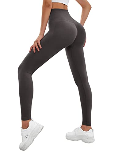 Yuson Girl Leggings Damen - Scrunch Butt Sport Leggings High Waist Push Up Blickdicht Leggins Sporthose mit Bauchkontrolle Seamless Leggings Yoga Fitnesshose für Damen Mädchen(Dunkel grau, M) von Yuson Girl