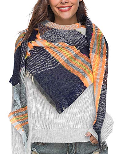 Yuson Girl Schal Damen Kariert Winterschal Quadratisch Deckenschal Weicher Warmer Halstuch Herbst Winter Schal Modeschal mit Tartan Plaid Muster 130 * 130 cm(Blau) von Yuson Girl