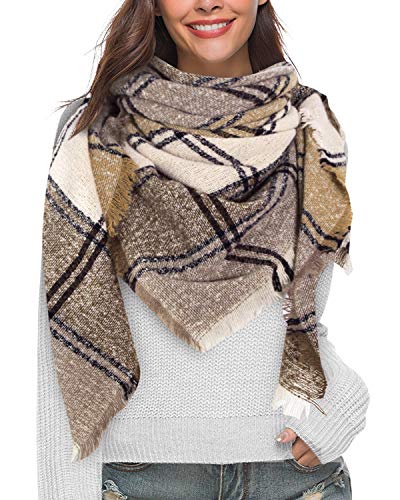 Yuson Girl Schal Damen Kariert Winterschal Quadratisch Deckenschal Weicher Warmer Halstuch Herbst Winter Schal Modeschal mit Tartan Plaid Muster 130 * 130 cm(Braun) von Yuson Girl