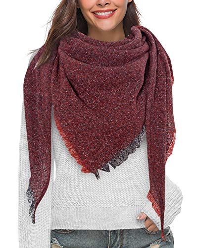 Yuson Girl Schal Damen Kariert Winterschal Quadratisch Deckenschal Weicher Warmer Halstuch Herbst Winter Schal Modeschal mit Tartan Plaid Muster 130 * 130 cm(Burgunderrot-2) von Yuson Girl