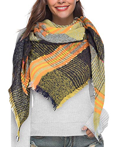 Yuson Girl Schal Damen Kariert Winterschal Quadratisch Deckenschal Weicher Warmer Halstuch Herbst Winter Schal Modeschal mit Tartan Plaid Muster 130 * 130 cm(Gelb) von Yuson Girl