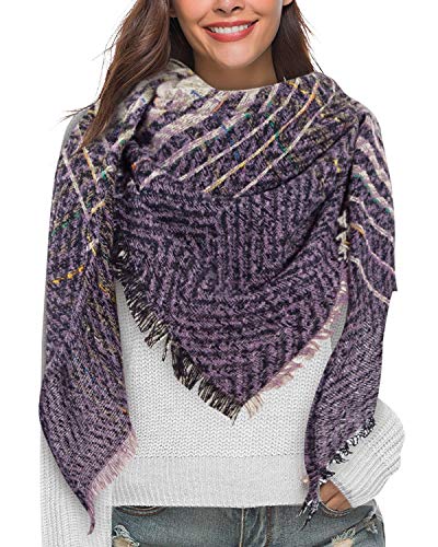 Yuson Girl Schal Damen Kariert Winterschal Quadratisch Deckenschal Weicher Warmer Halstuch Herbst Winter Schal Modeschal mit Tartan Plaid Muster 130 * 130 cm(Lila) von Yuson Girl